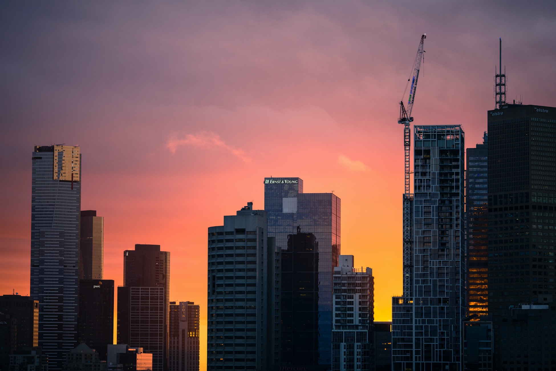 Construction site at sunset in Melbourne